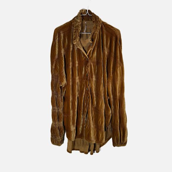 Free People My Best Top Medium Spiced Ginger Crinkle Velvet Oversized Shacket - Picture 4 of 15